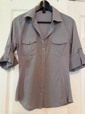 Majora Light Gray Button Blouse
